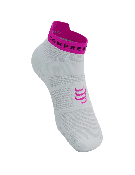 Compressport Unisex's Pro Racing Socks v4.0 Run Low - White/Safe Yellow/Neo Pink