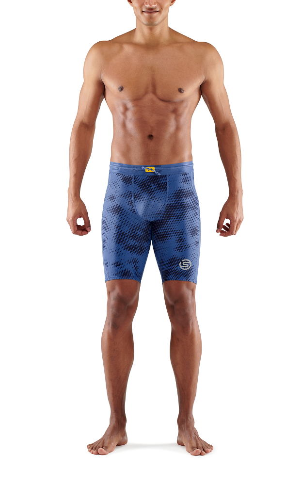 SKINS Men's Compression Half Tights 3-Series - Camo Blue