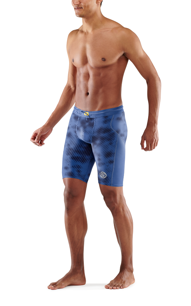 SKINS Men's Compression Half Tights 3-Series - Camo Blue