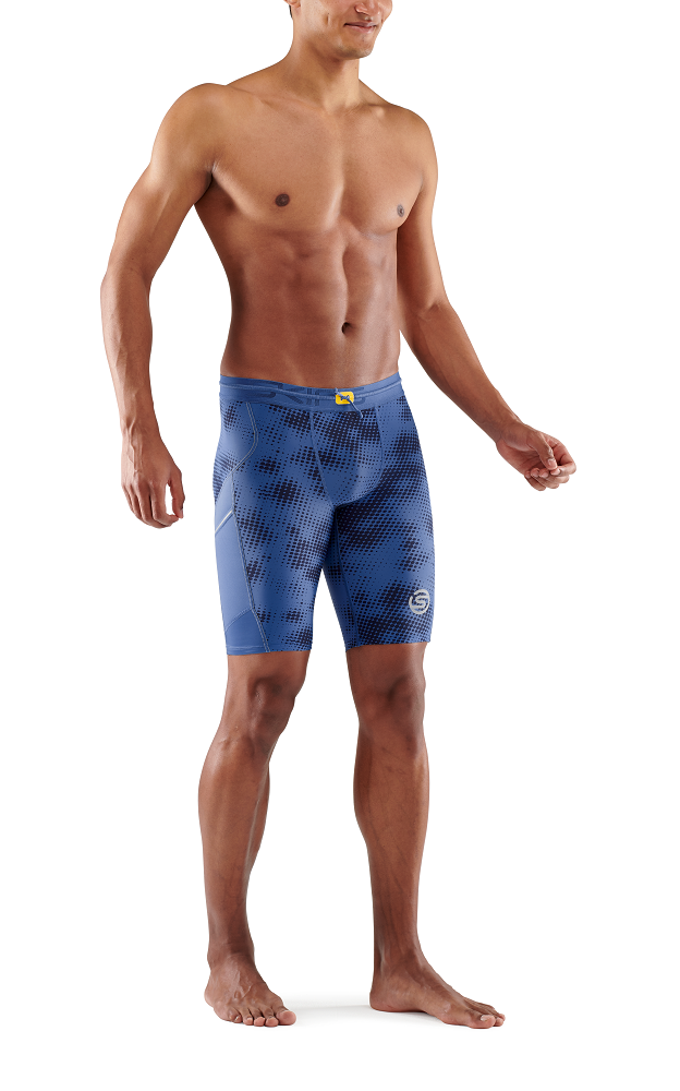 SKINS Men's Compression Half Tights 3-Series - Camo Blue