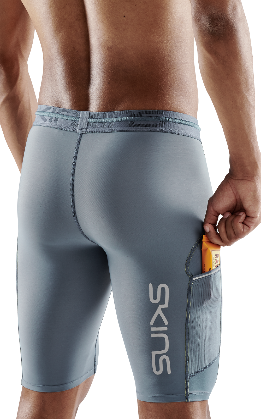 SKINS Men's Compression Half Tights 3-Series - Blue Grey