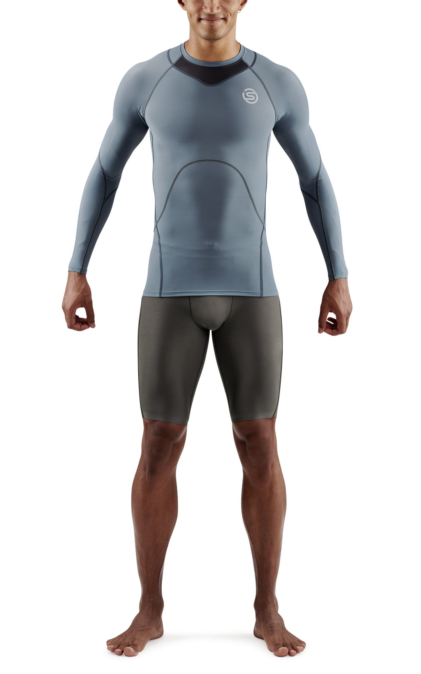 SKINS Men's Compression Long Sleeve Tops 3-Series - Blue Grey