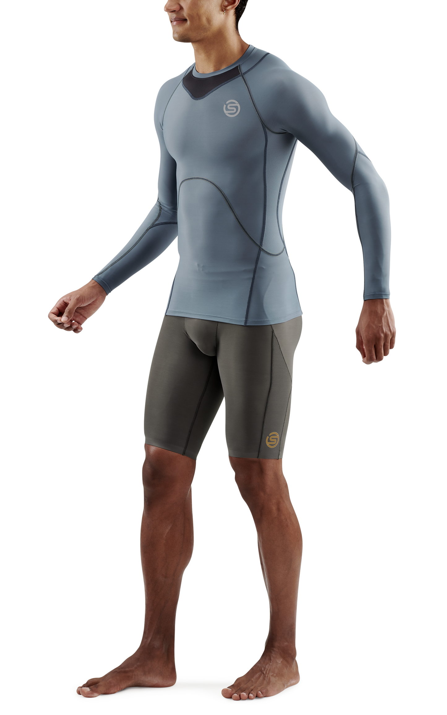 SKINS Men's Compression Long Sleeve Tops 3-Series - Blue Grey