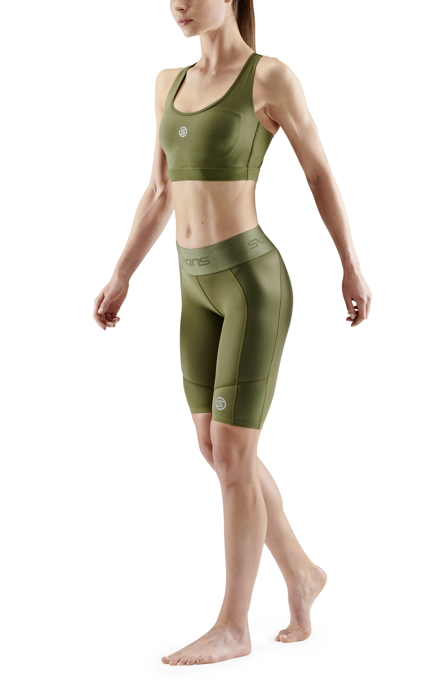 SKINS Women's Compression Half Tights 3-Series - Khaki