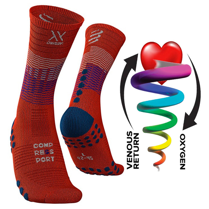 COMPRESSPORT MID COMPRESSION SOCKS - BLACK/BLOOD ORANGE