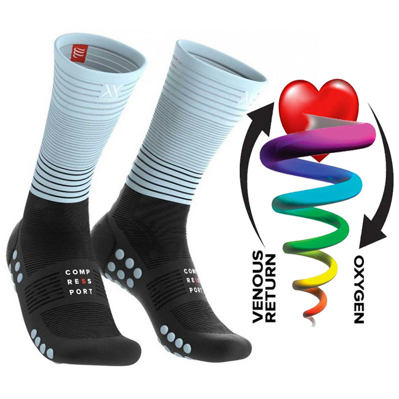 COMPRESSPORT MID COMPRESSION SOCKS - BLACK/ICE BLUE