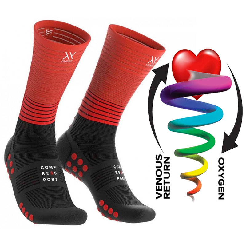 COMPRESSPORT MID COMPRESSION SOCKS - BLACK/RED