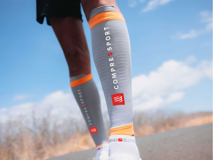 Compressport Unisex's R2 3.0 Calf Sleeve - Alloy/Blazing Orange