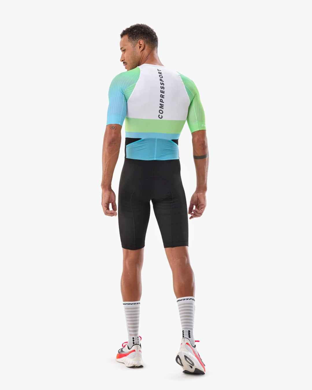 Compressport Men's Stream SS Trisuit - White/Blue Green