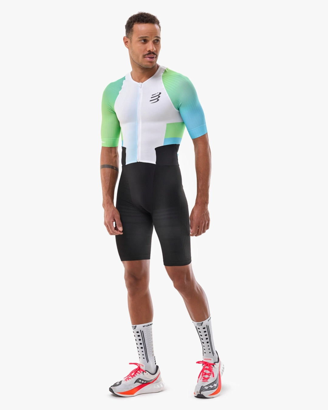 Compressport Men's Stream SS Trisuit - White/Blue Green