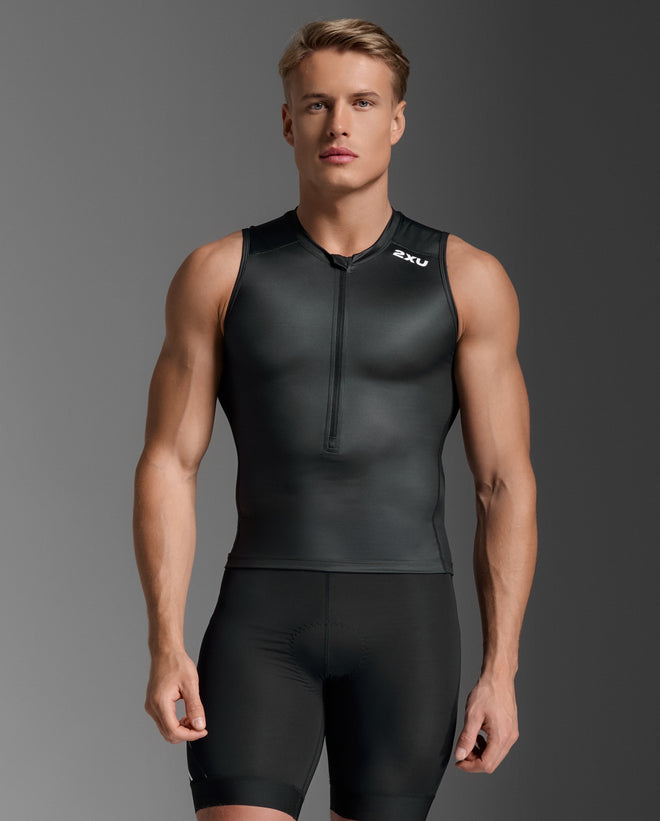 2XU Men's Core Tri Tank MT7399A - Black/White