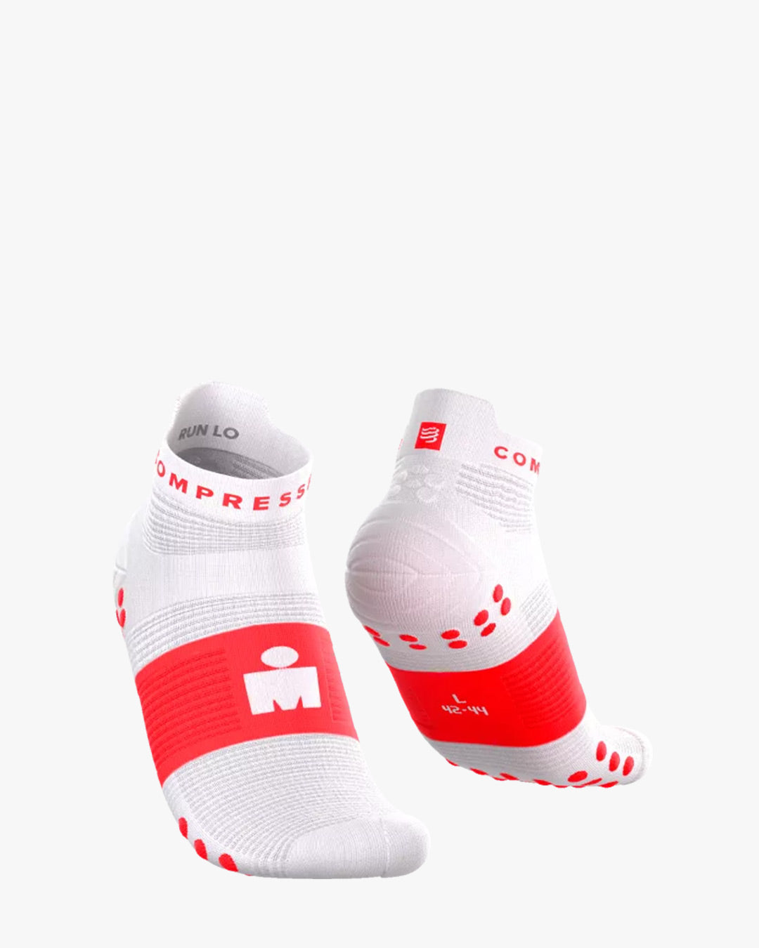 Compressport Unisex's Pro Racing Socks v4.0 Run Low - Ironman 2026 - L1 - White/Neon Red