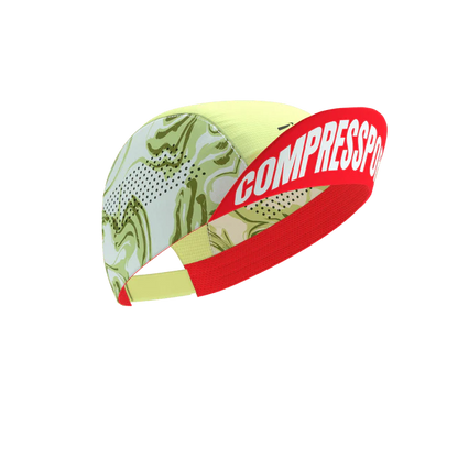 Compressport Unisex's Pro Racing Cap - Green Camo/Fluo Red