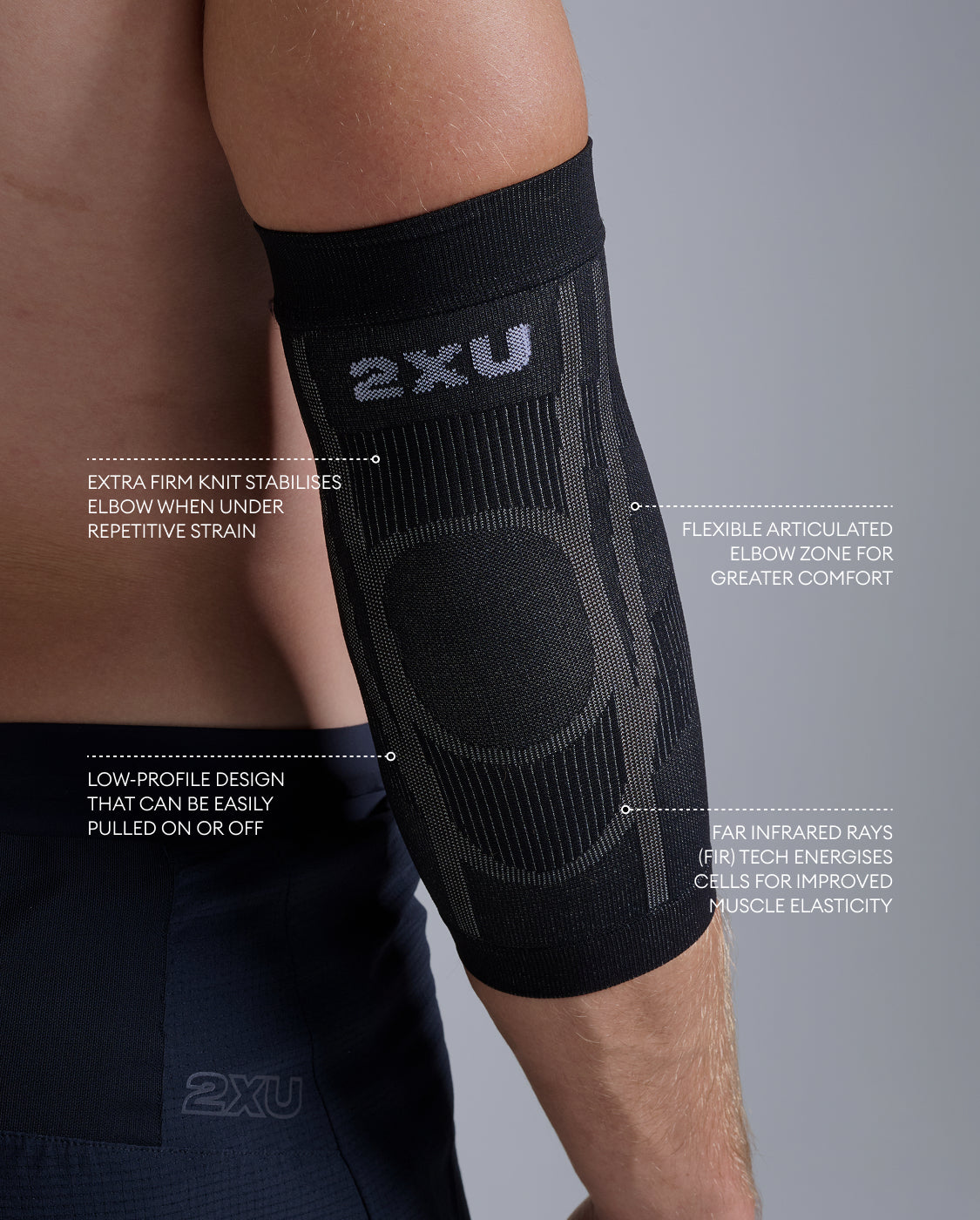 2XU Unisex's Pain Relief Elbow Support Sleeves - Grey/Black