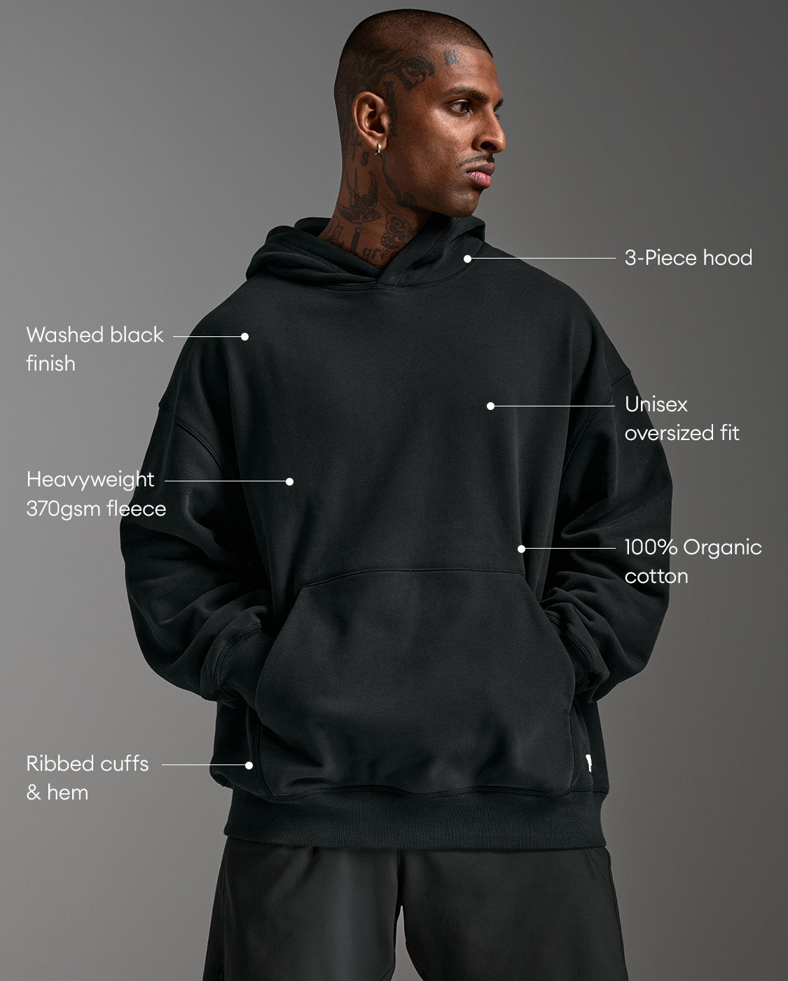 2XU Unisex's EZ Oversized Organic Cotton Hoodie - Black/Black