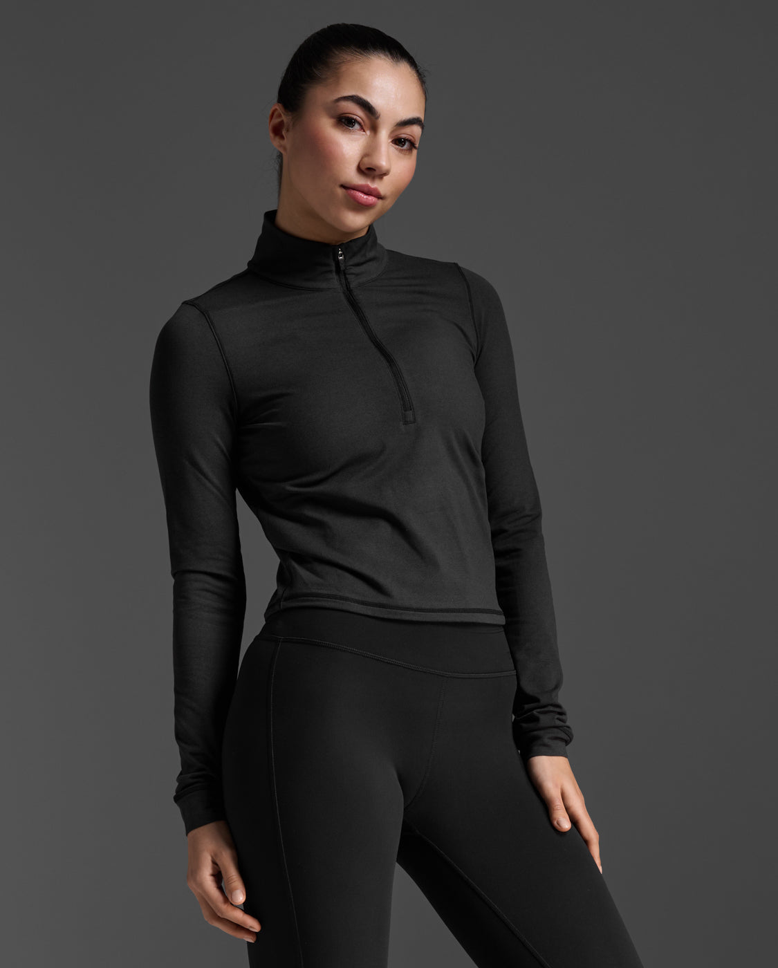 2XU Women's Flex Crop 1/2 Zip Long Sleeve - Black/Black