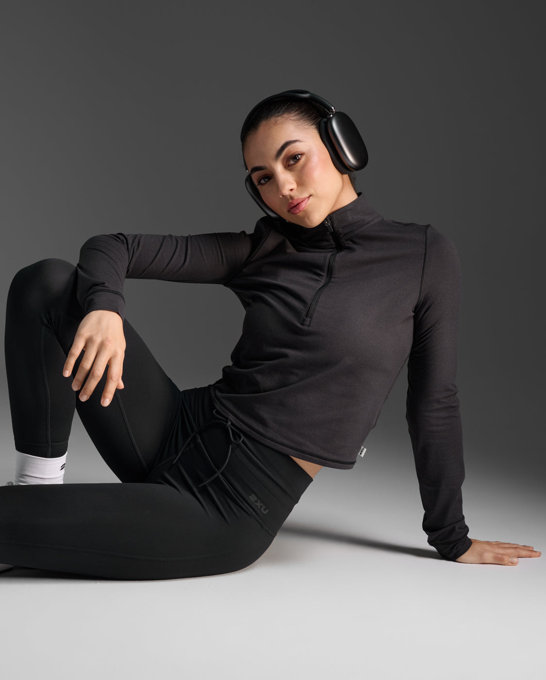 2XU Women's Flex Crop 1/2 Zip Long Sleeve - Black/Black