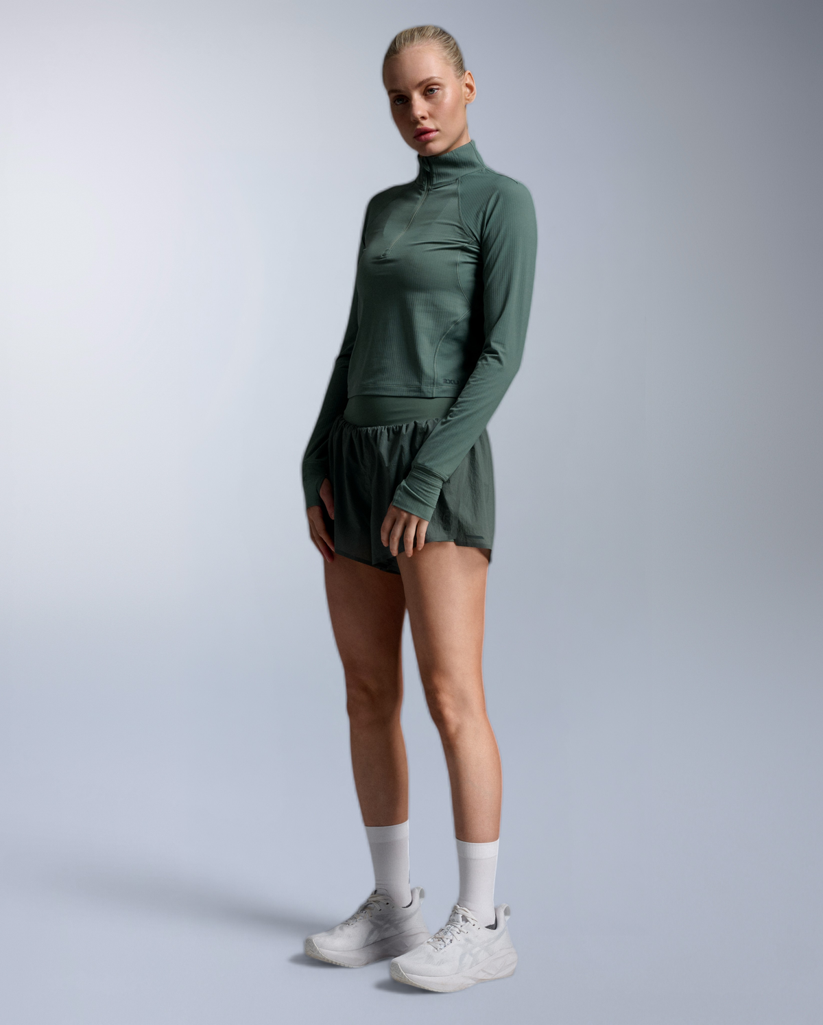 2XU Women's Aero Waffle 1/2 Zip - Olive Leaf/Olive Leaf Reflect