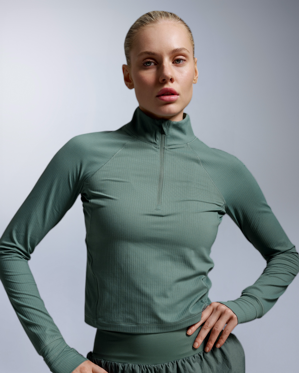 2XU Women's Aero Waffle 1/2 Zip - Olive Leaf/Olive Leaf Reflect