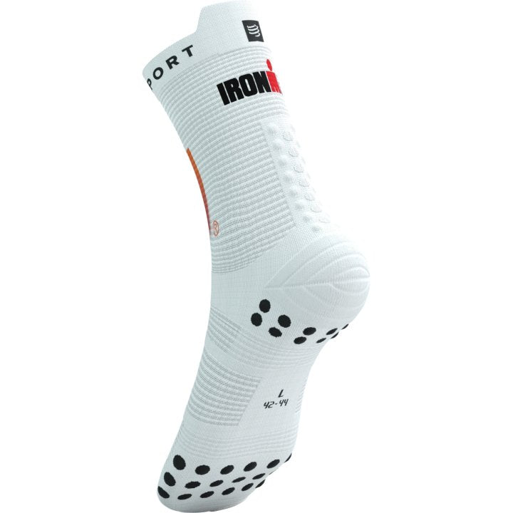 Compressport Unisex's Pro Racing Socks v4.0 Run High 360° print Ironman 2025 L1 - White/Sunset