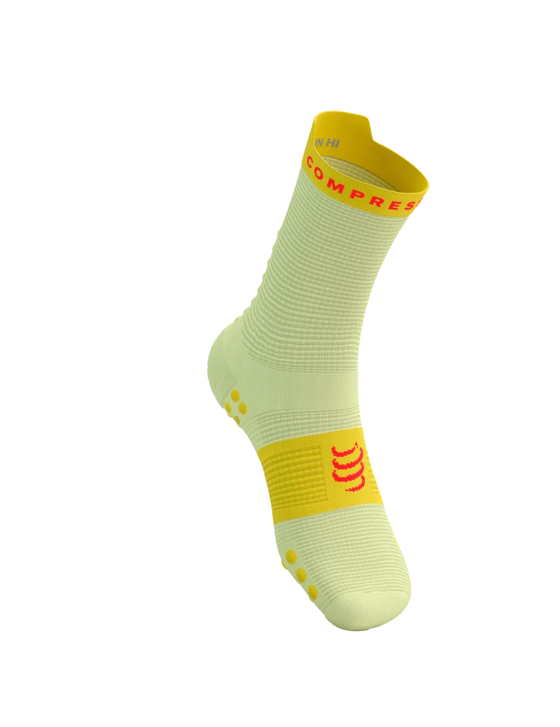 Compressport Unisex's Pro Racing Socks v4.0 Run High - Elf Yellow/Fluo Red