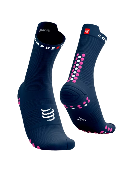 Compressport Unisex's Pro Racing Socks v4.0 Run High - Mood Indigo/Magenta
