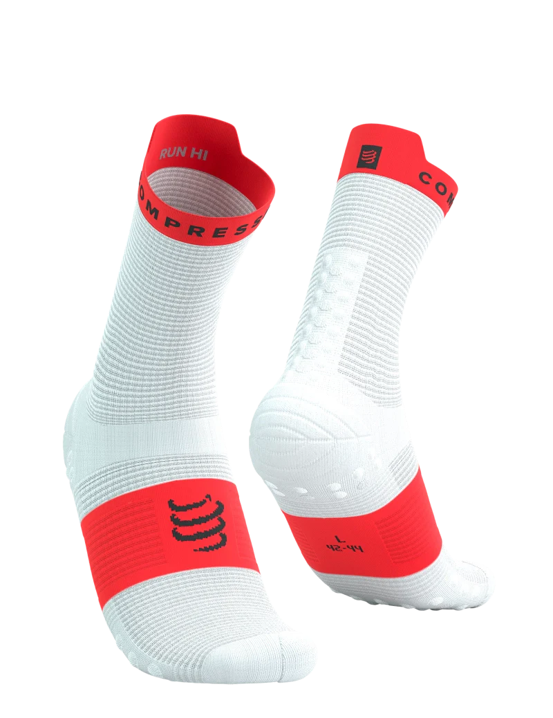 Compressport Unisex's Pro Racing Socks v4.0 Run High - White/Fluo Red