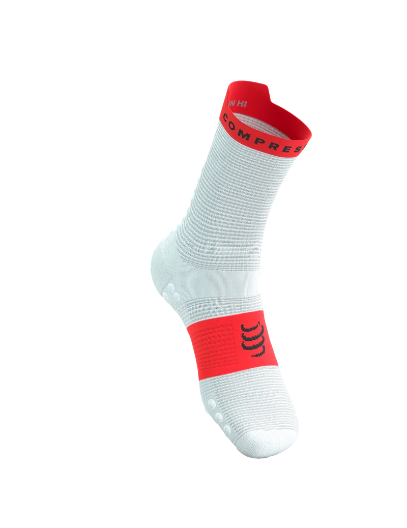 Compressport Unisex's Pro Racing Socks v4.0 Run High - White/Fluo Red