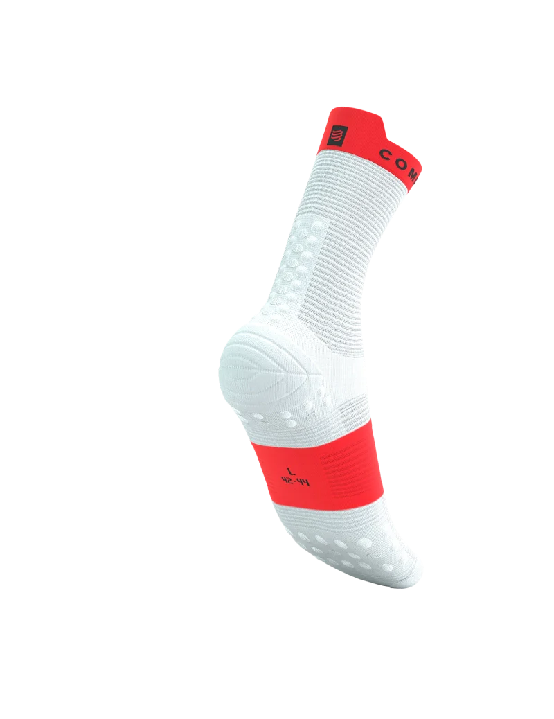 Compressport Unisex's Pro Racing Socks v4.0 Run High - White/Fluo Red