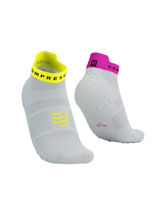 Compressport Unisex's Pro Racing Socks v4.0 Run Low - White/Safe Yellow/Neo Pink