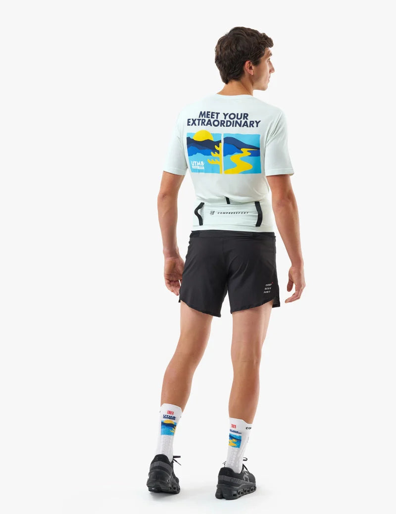 Compressport Unisex's Pro Racing Socks v4.0 Trail 360° print UTMB 2025 L1 - White/Ice Flow