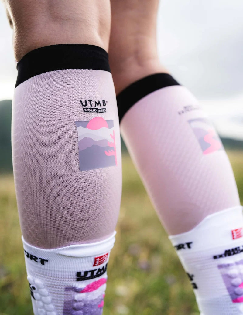 Compressport Unisex's Pro Racing Socks v4.0 Trail 360° print UTMB 2025 L1 - White/Roseate