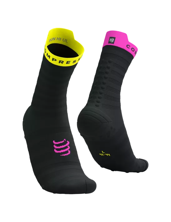 Compressport Unisex's Pro Racing Socks v4.0 Ultralight Run High - Black/Safe Yellow/Neo Pink