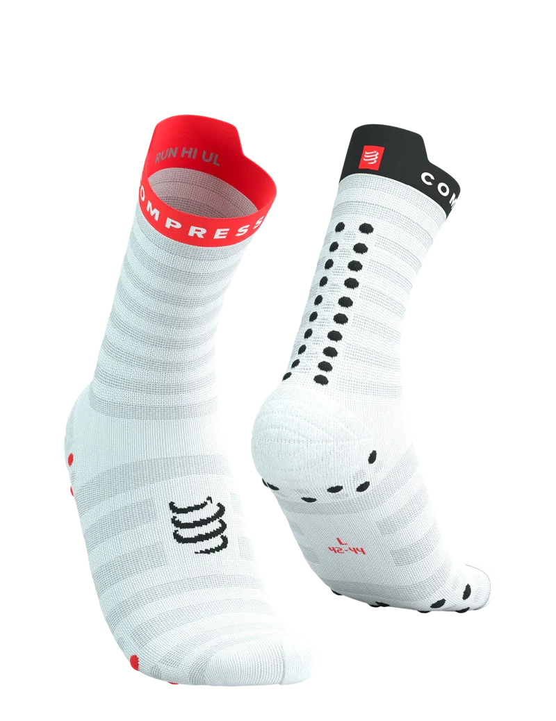 Compressport Unisex's Pro Racing Socks v4.0 Ultralight Run High - White/Fluo Red/Black