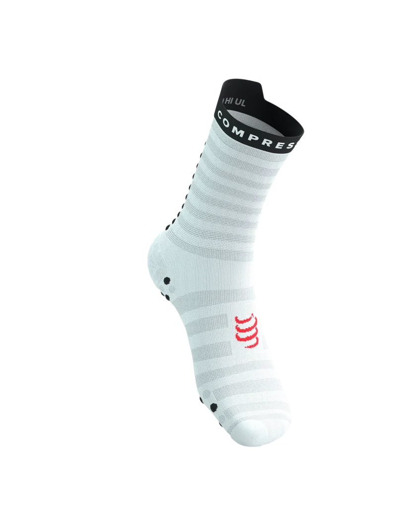 Compressport Unisex's Pro Racing Socks v4.0 Ultralight Run High - White/Fluo Red/Black