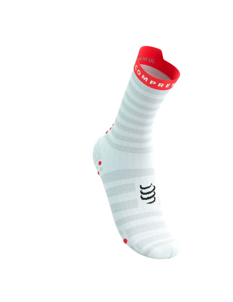 Compressport Unisex's Pro Racing Socks v4.0 Ultralight Run High - White/Fluo Red/Black