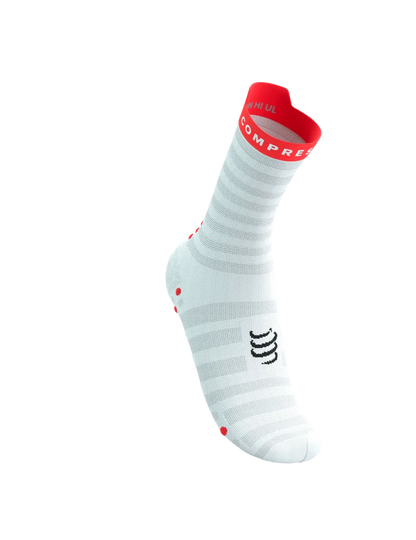 Compressport Unisex's Pro Racing Socks v4.0 Ultralight Run High - White/Fluo Red/Black