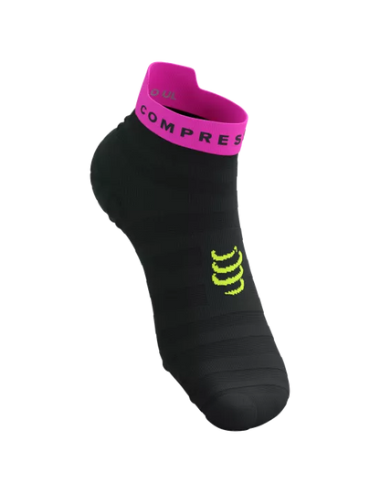 Compressport Unisex's Pro Racing Socks v4.0 Ultralight Run Low - Black/Safe Yellow/Neo Pink