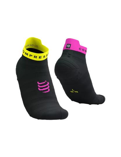 Compressport Unisex's Pro Racing Socks v4.0 Ultralight Run Low - Black/Safe Yellow/Neo Pink
