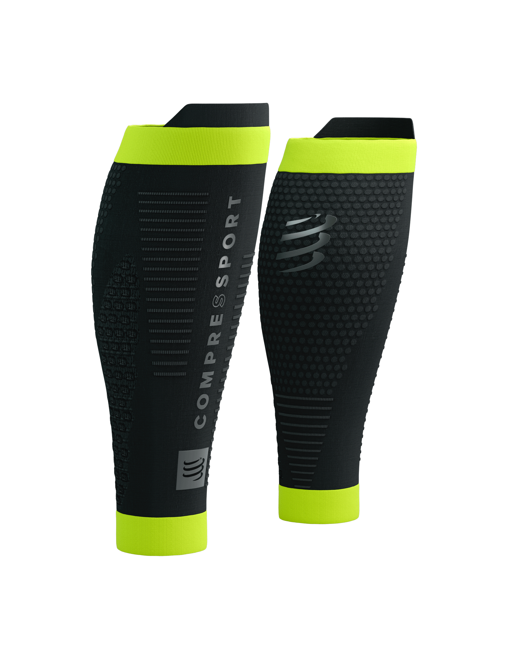 Compressport Unisex's R2 3.0 Flash Calf Sleeves Black/Fluo Yellow - CCSU3099016