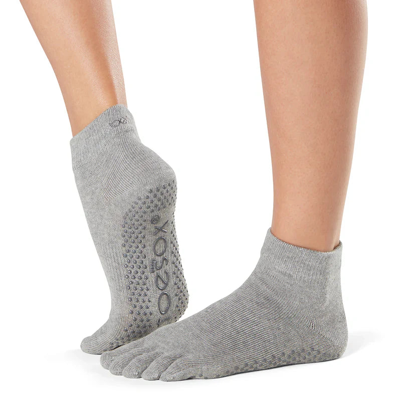 TOESOX Grip Full Toe Ankle - Heather Grey