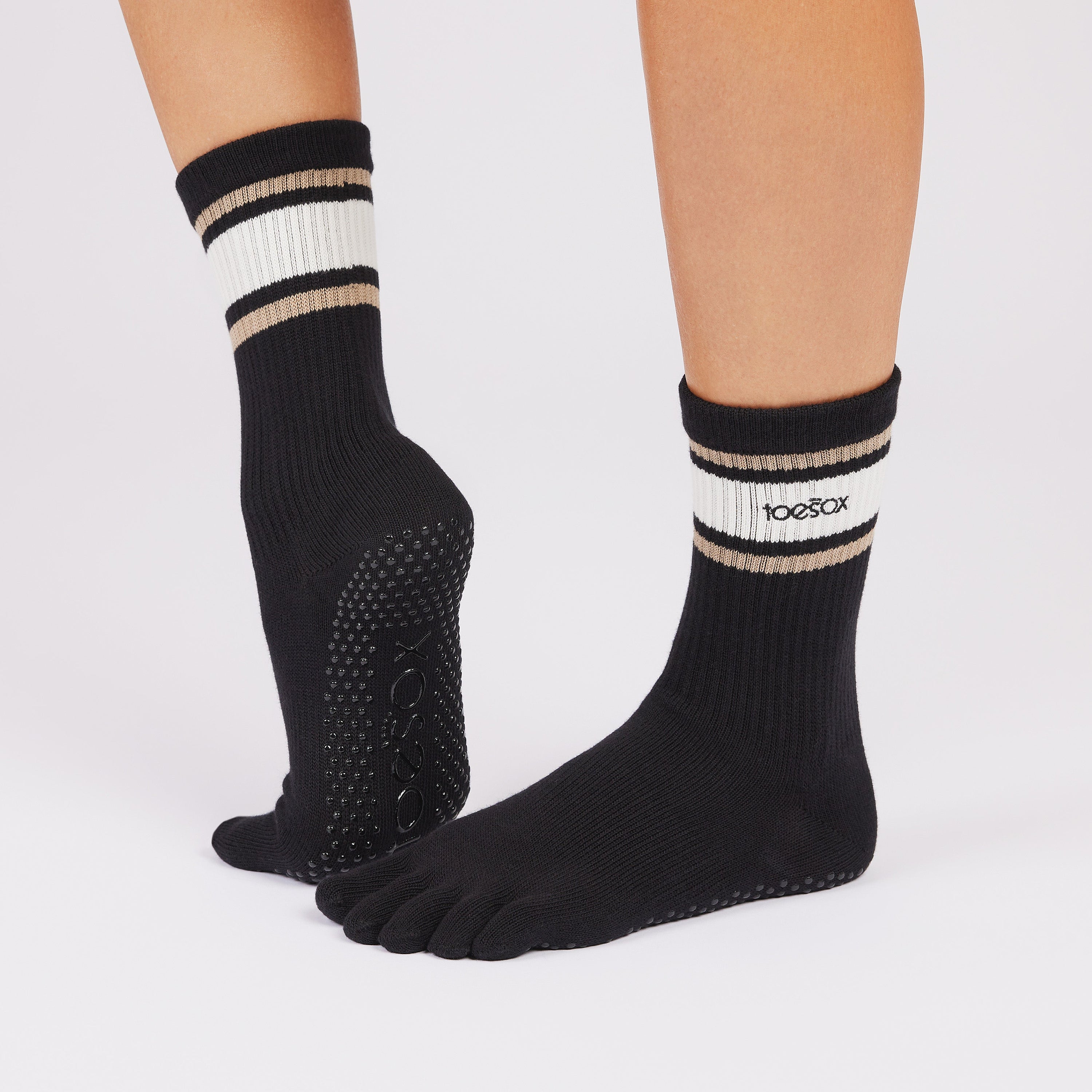 TOESOX Full Toe Crew - Oat Stripe