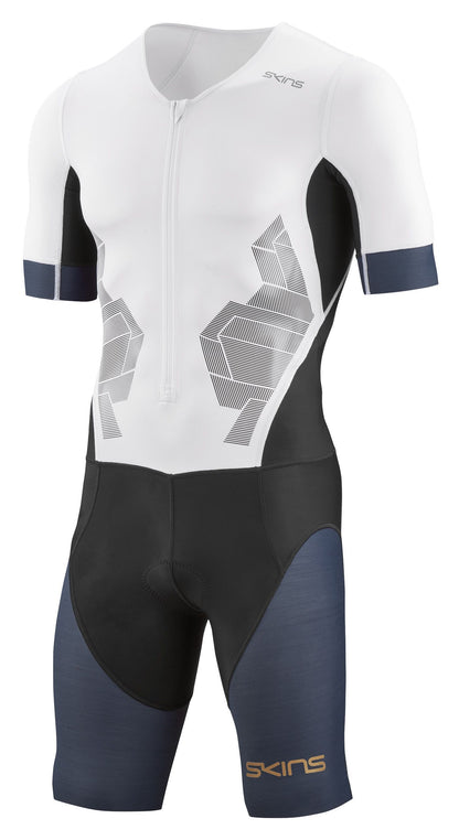 SKINS DNAmic Triathlon Mens Skinsuit With Front Zip S/S - White