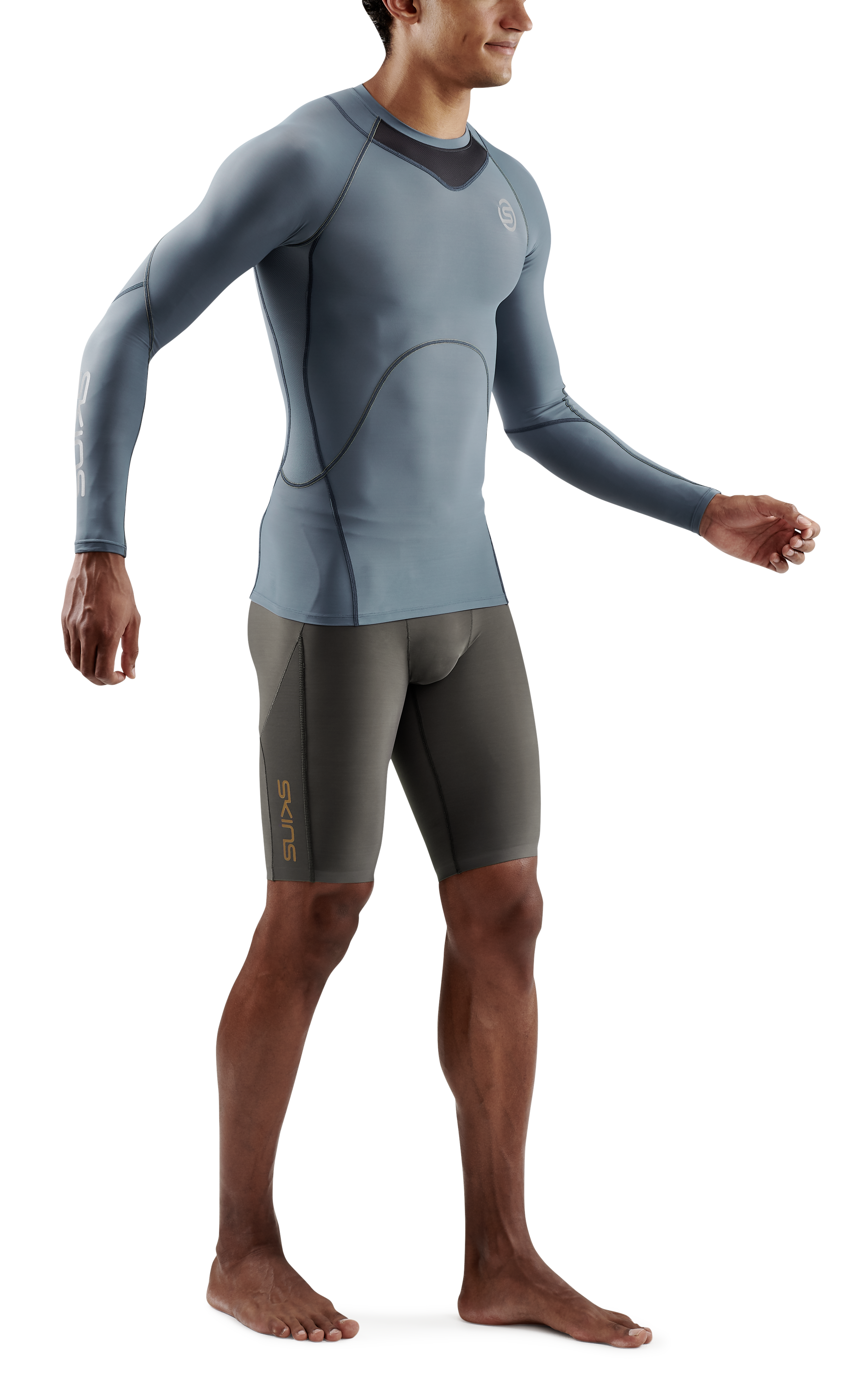 SKINS Men's Compression Long Sleeve Tops 3-Series - Blue Grey