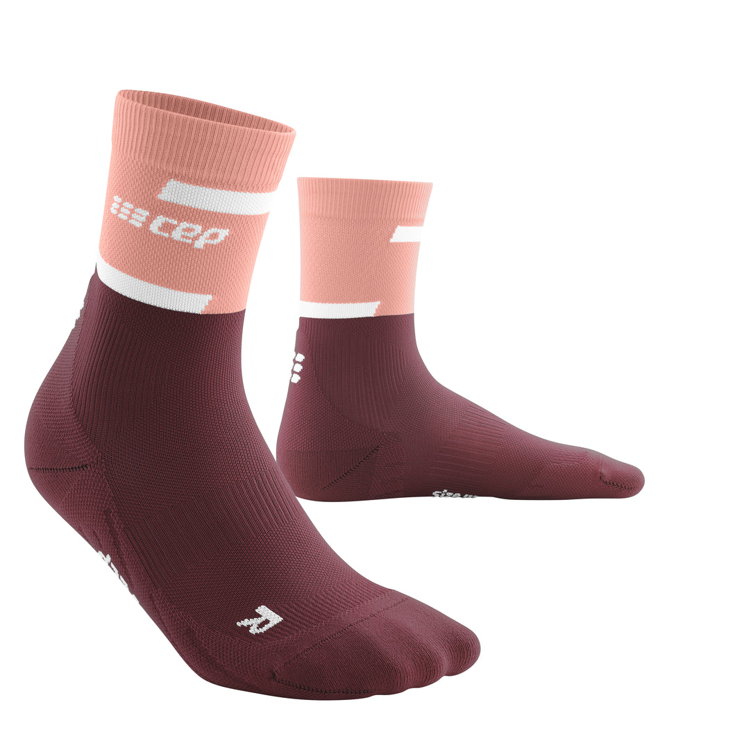 CEP Women's The Run Socks Mid-Cut V4 - Rose/Dark Red ( WP2C1R )