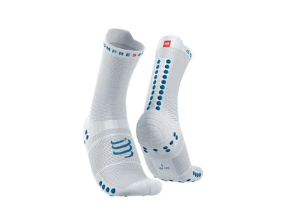 Compressport Unisex's Pro Racing Socks v4.0 Run High - White/Fjord Blue