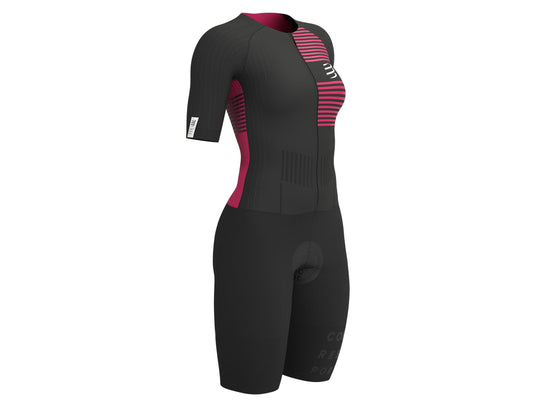 Compressport Women's Aero SS Trisuit - Black/Jazzy Top