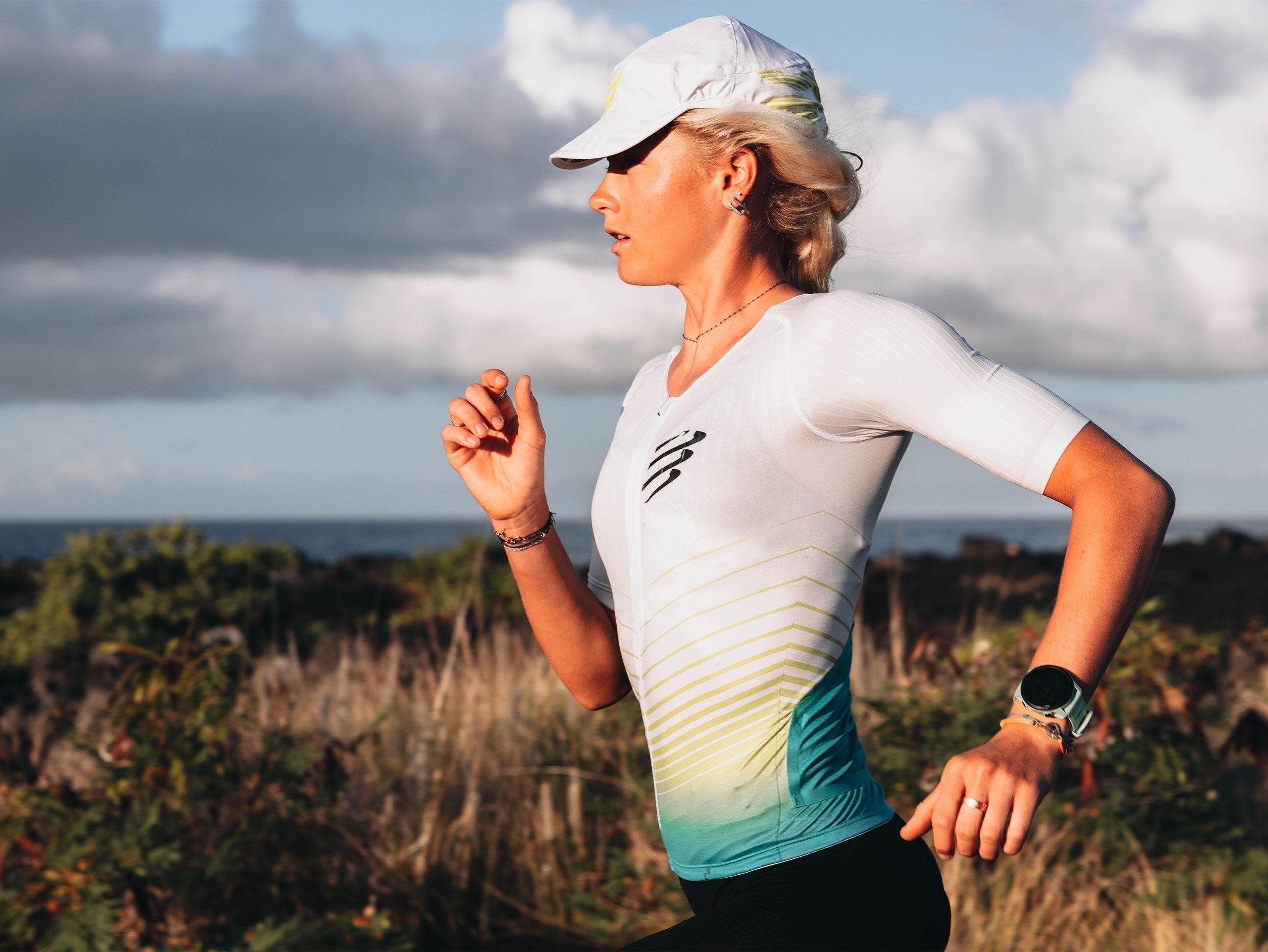 Compressport Women's Tri Postural Aero SS Top - White/Columbia