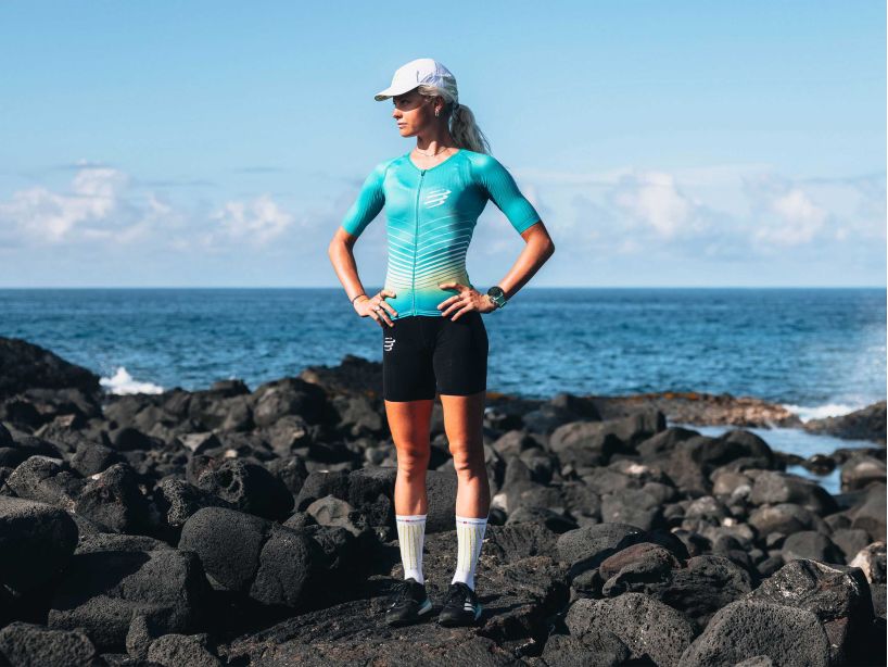 Compressport Women's Tri Postural Aero SS Top - Columbia/Evening Primrose